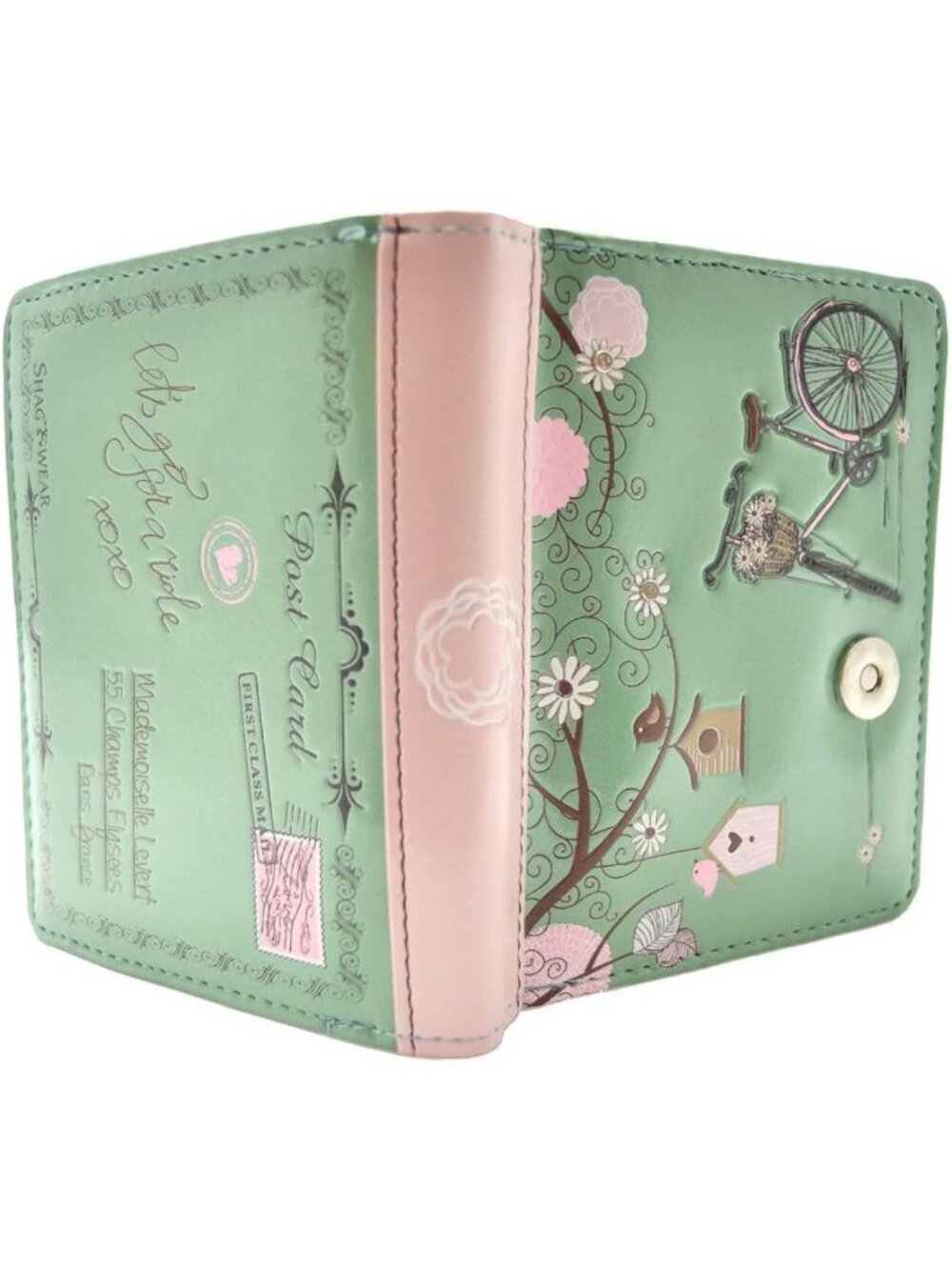 Vintage Floral Bicycle Wallet for Women | Vegan Faux Leather Bifold with Zipper